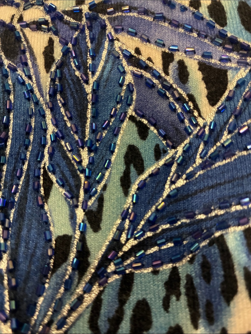 Cache Blue Beaded Tropical Animal Print Stretch Top XS Y2K - Picture 15 of 15